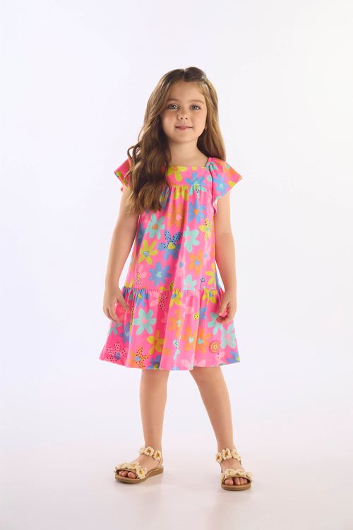 Vestido Infantil Floral em Algodão (Rosa) Up Baby