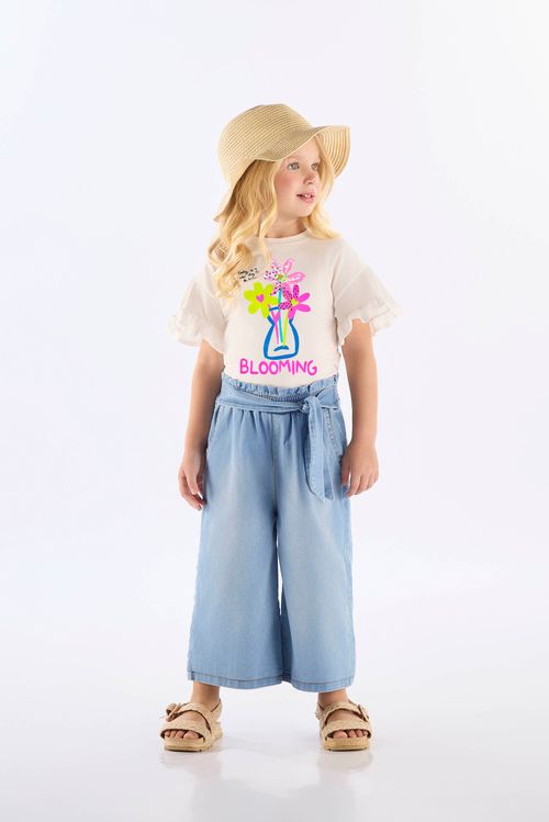 Blusa Infantil Estampada em Algodão (Off White) Up Baby