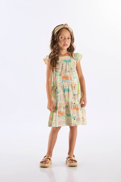 Vestido Infantil em Algodão Flamê (Bege) Up Baby