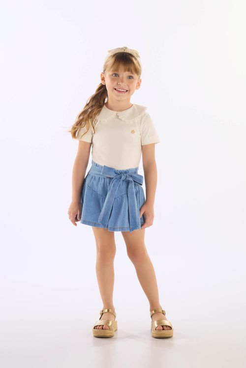 Blusa Infantil Feminina em Cotton Gola Boneca (Off White) Up Baby