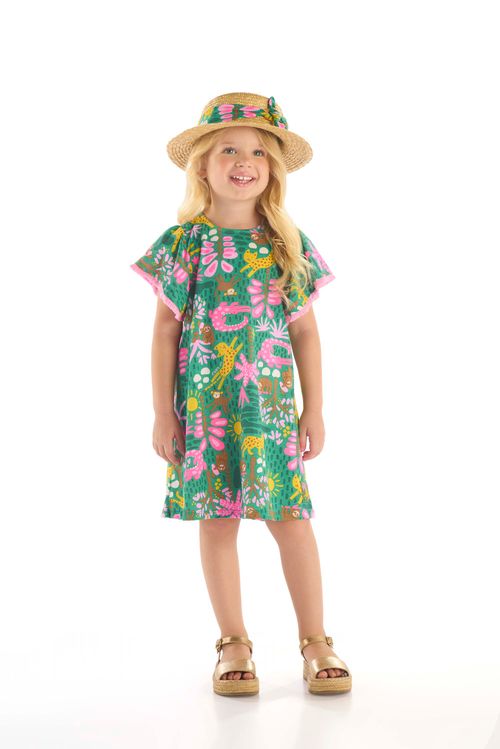 Vestido Infantil em Algodão com Manga Evasê (Verde) Up Baby