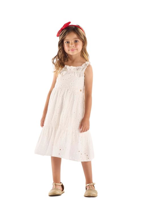 Vestido Infantil em Tecido Laise Forrado (Off White) Up Baby