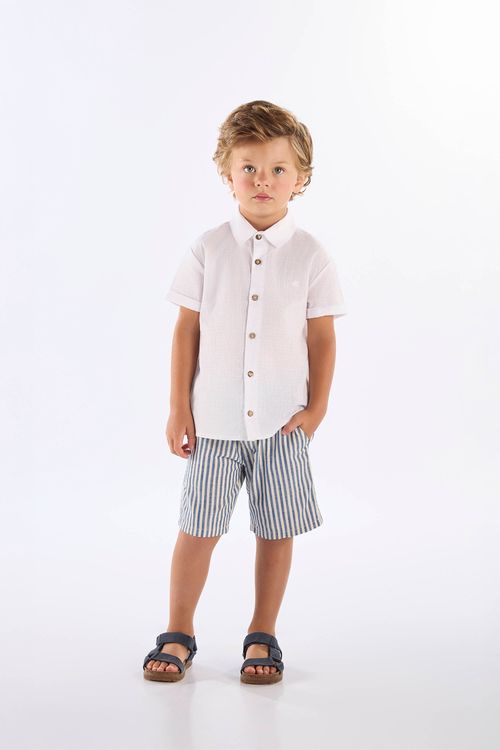 Camisa Infantil Masculina em Algodão Voil (Branco) Up Baby