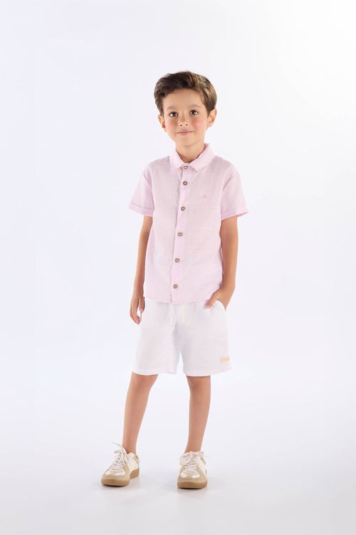 Camisa Infantil Masculina em Algodão Voil (Rosa) Up Baby
