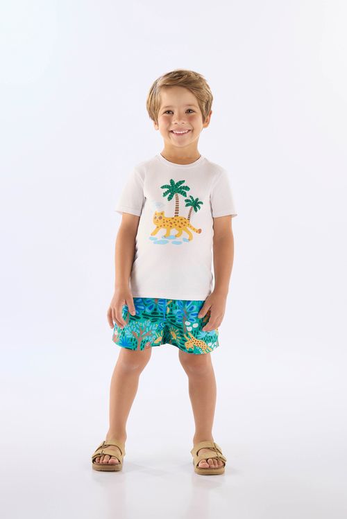 Conjunto Infantil com Camiseta em Algodão e Short em Microfibra (Branco) Up Baby