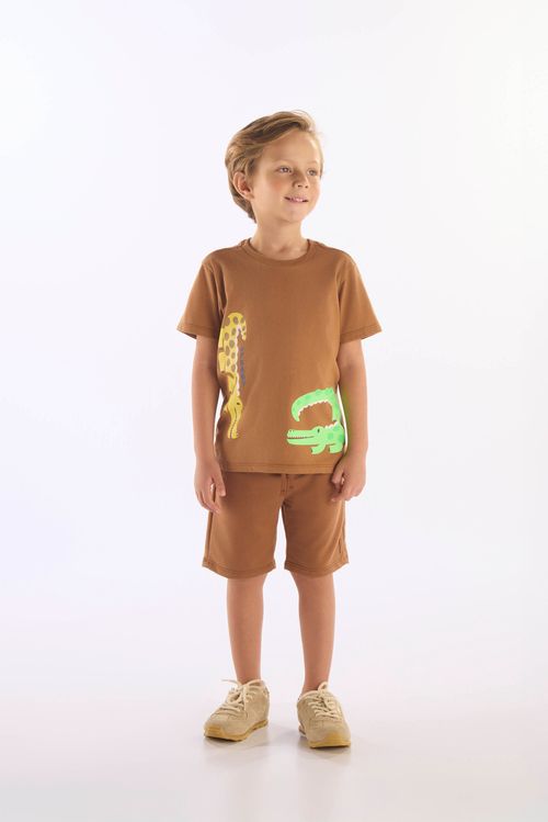Conjunto Crocodilo Infantil com Camiseta e Bermuda (Marrom) Up Baby