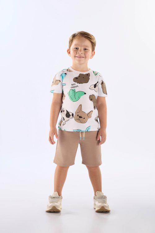 Conjunto Infantil com Camiseta Estampada e Bermuda (Branco) Up Baby
