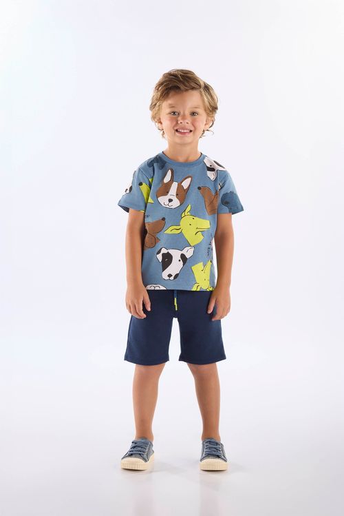 Conjunto Infantil com Camiseta Estampada e Bermuda (Azul) Up Baby