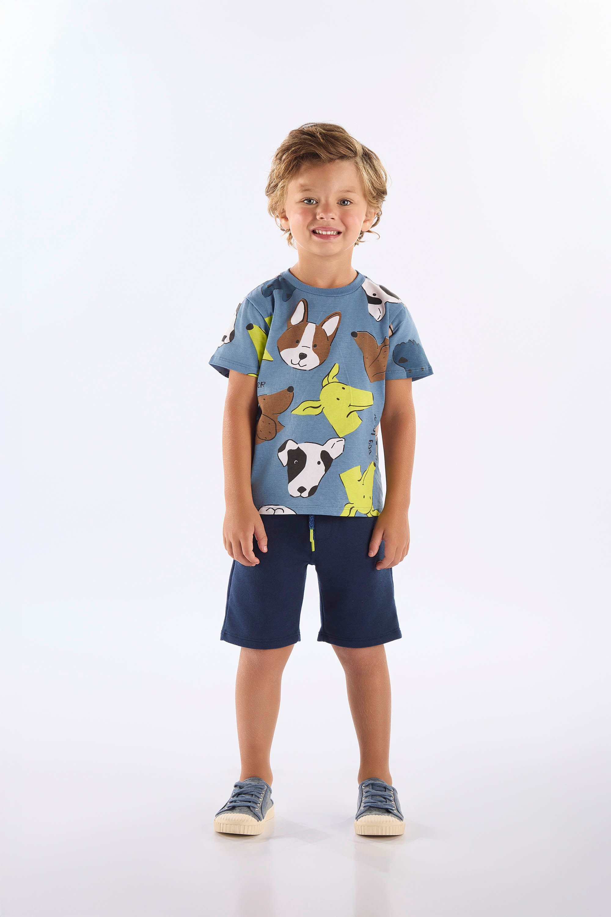 Conjunto Infantil com Camiseta Estampada e Bermuda (Azul) Up Baby