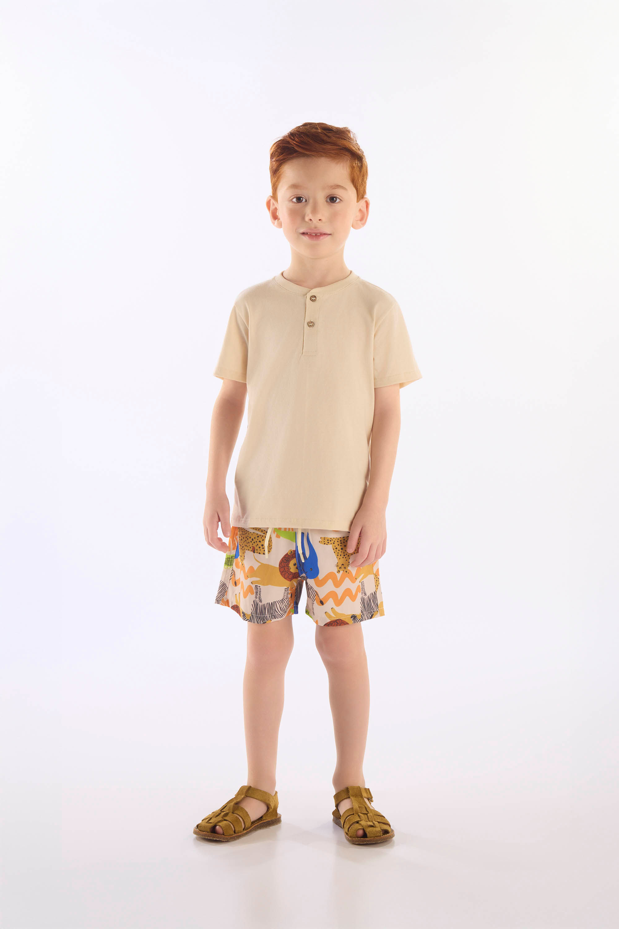 Conjunto Infantil com Camiseta e Short Safári (Bege) Up Baby