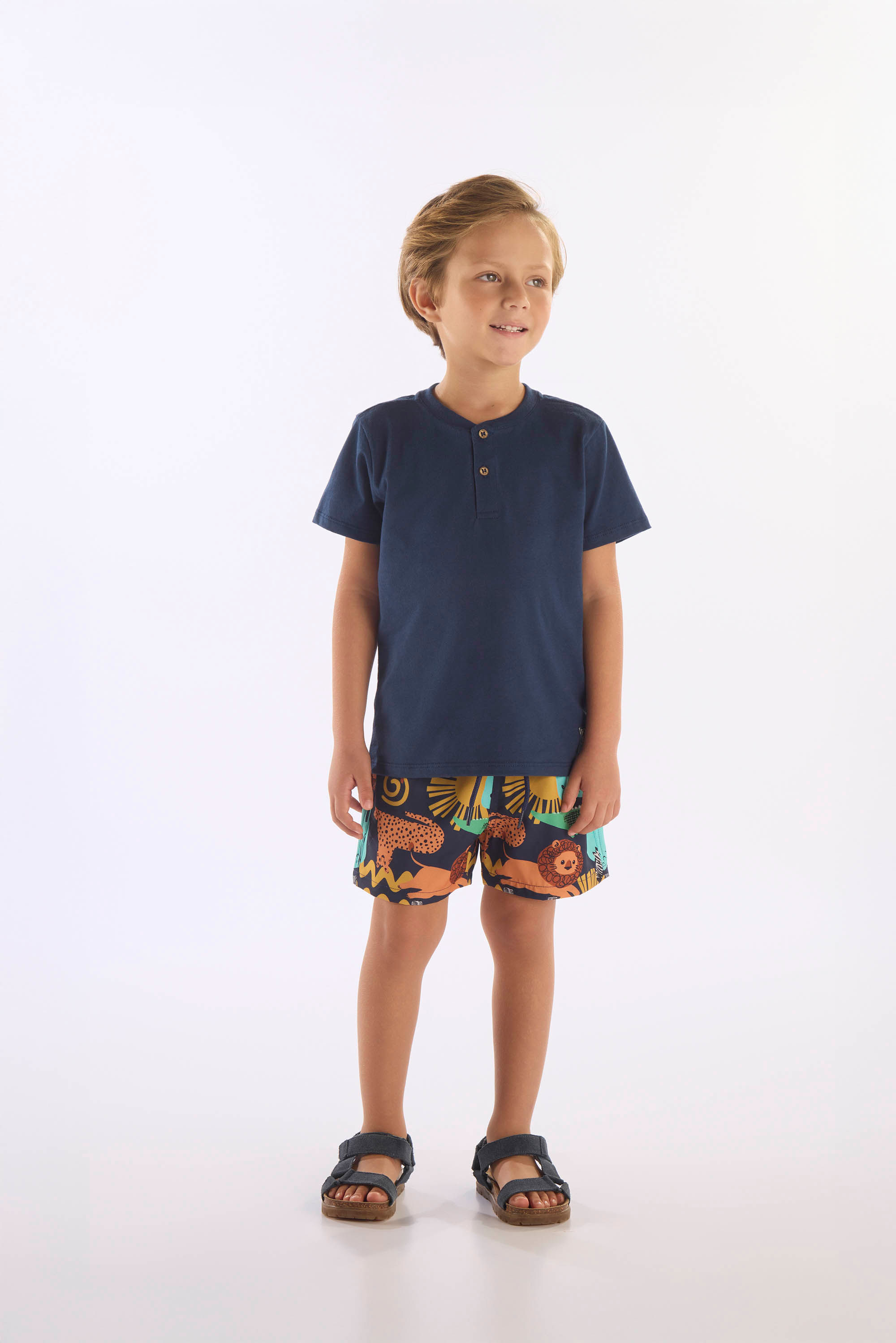 Conjunto Infantil com Camiseta e Short Safári (Azul Marinho) Up Baby