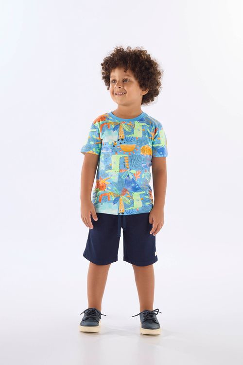 Camiseta Infantil Masculina em Algodão Flamê (Azul) Up Baby