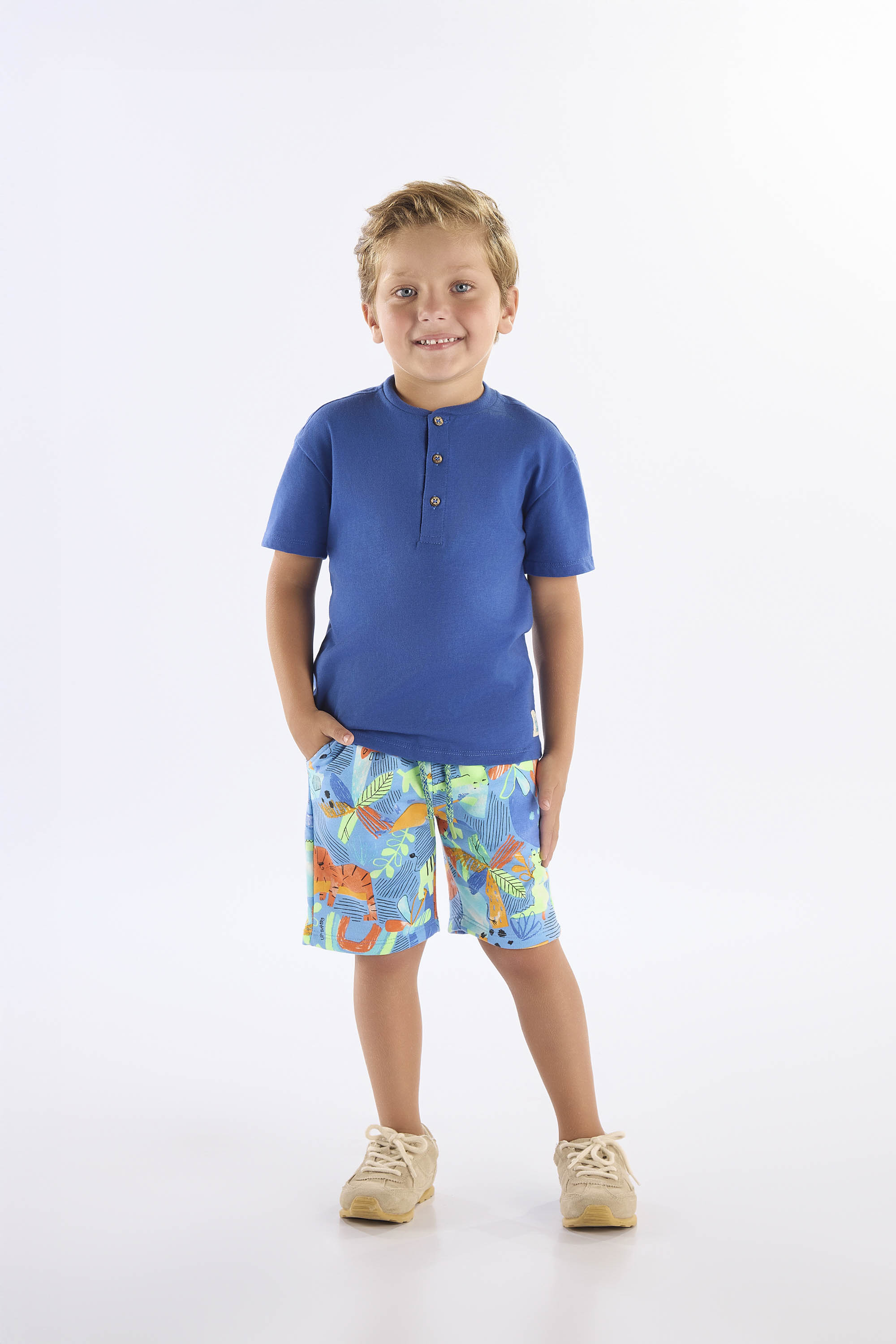 Conjunto Infantil com Camiseta e Bermuda Estampa Abstrata (Azul) Up Baby