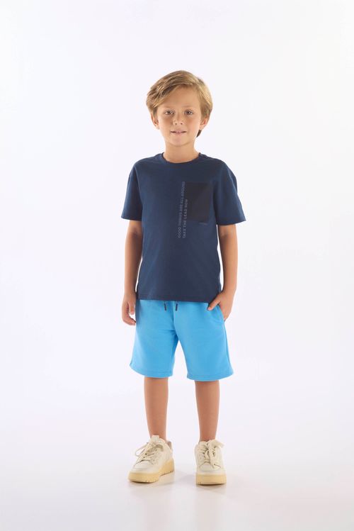 Conjunto Infantil Masculino com Camiseta Around You e Bermuda (Azul Marinho) Up Baby