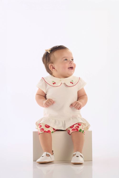 Conjunto para Bebê Menina com Blusa e Ciclista Cereja (Off White) Up Baby