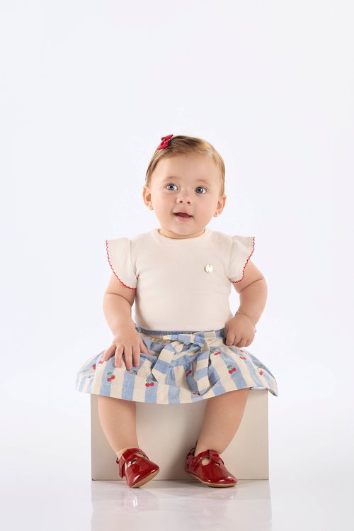 Conjunto para Bebê com Body e Saia Listrada (Off White) Up Baby