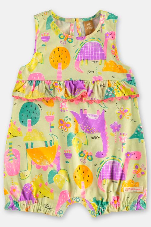 Macaquinho Dinos para Bebê Menina em Algodão (Verde Claro) Up Baby