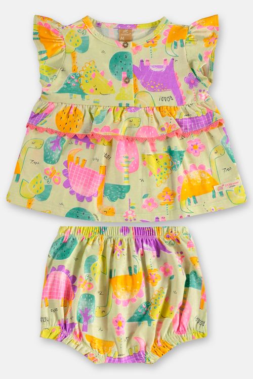 Conjunto para Bebê Menina com Bata e Calcinha de Dinossauros (Verde Claro) Up Baby