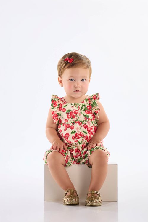 Macaquinho para Bebê Menina em Cotton Cereja (Bege) Up Baby