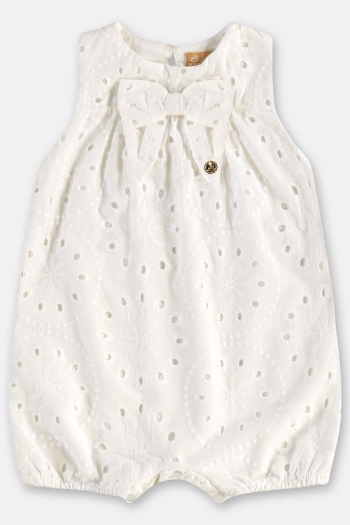 Macaquinho Regata para Bebê Menina em Laise com Laço (Off White) Up Baby