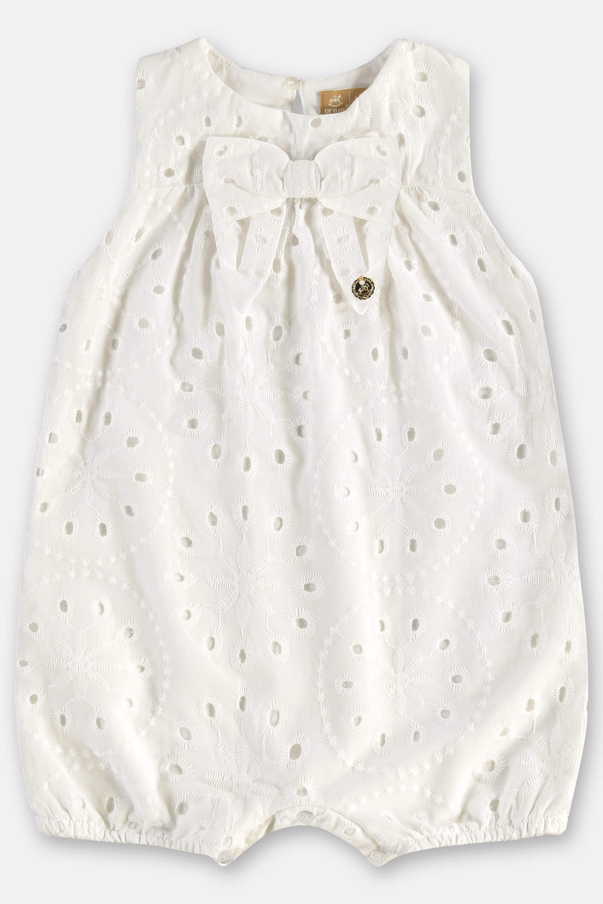 Macaquinho Regata para Bebê Menina em Laise com Laço (Off White) Up Baby