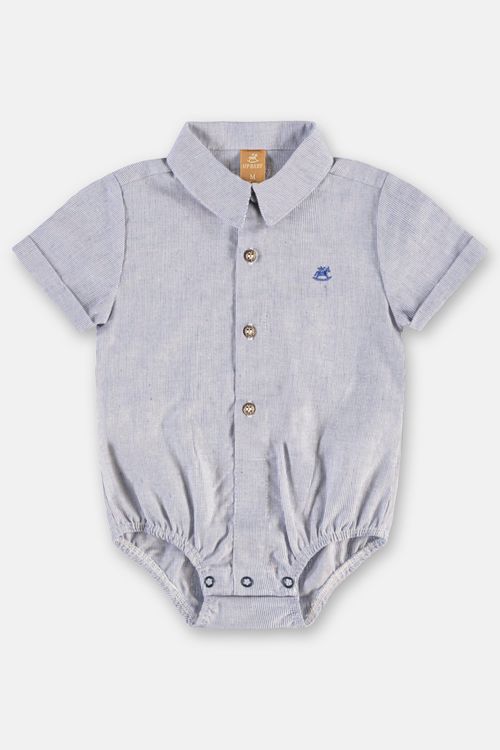 Body Camisa Bebê Menino Social em Algodão e Linho (Azul) Up Baby