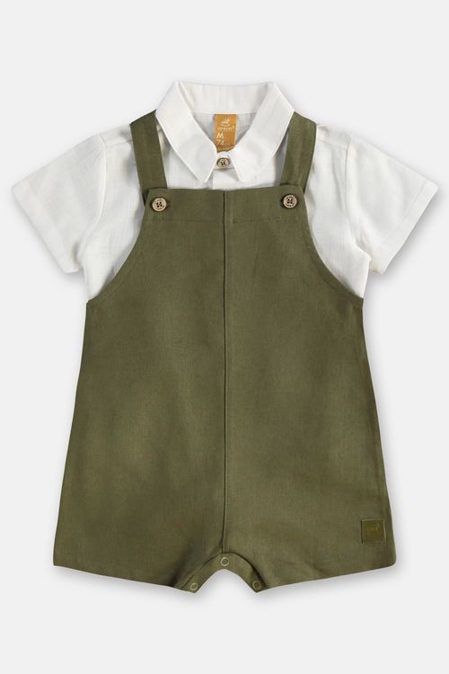 Conjunto Bebê Menino com Body Social e Jardineira (Verde) Up Baby
