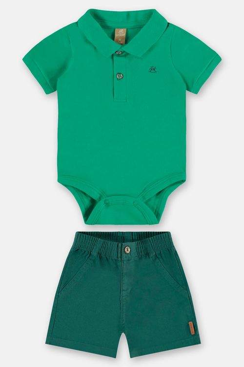 Conjunto Bebê Menino Body Polo e Bermuda (Verde) Up Baby