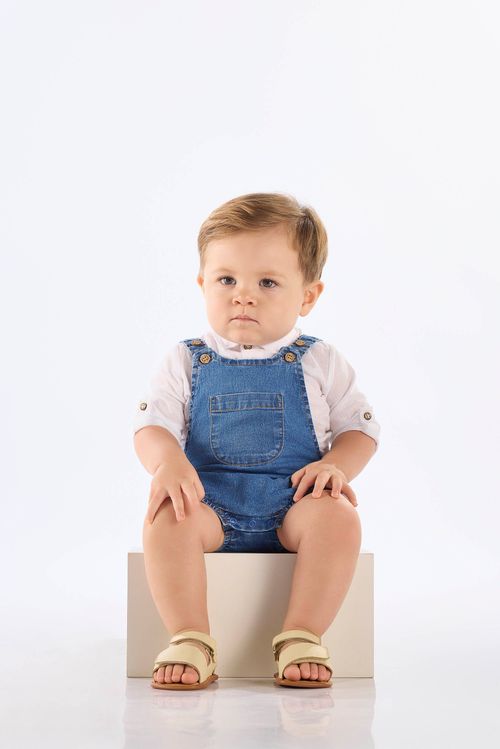 Jardineira Jeans para Bebê Menino com Alças Ajustáveis (Azul) Up Baby