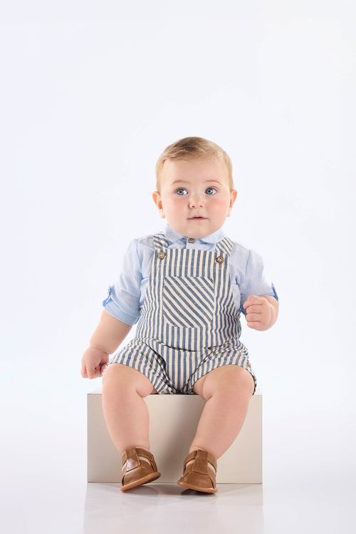 Jardineira para Bebê Menino em Algodão Listrado Fio Tinto (Azul) Up Baby