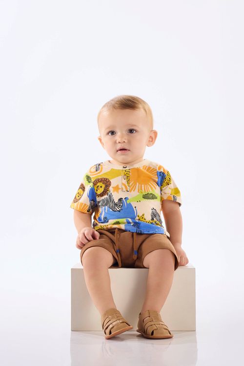 Conjunto Safári para Bebê Menino com Camiseta e Bermuda (Off White) Up Baby