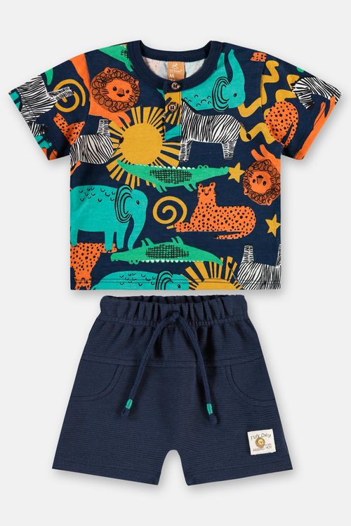 Conjunto Safári para Bebê Menino com Camiseta e Bermuda (Azul Marinho) Up Baby