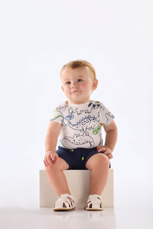 Conjunto para Bebê Menino com Body Dinossauro e Bermuda (Branco) Up Baby
