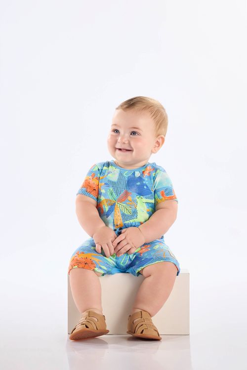 Macaquinho para Bebê Menino em Algodão Safári (Azul) Up Baby