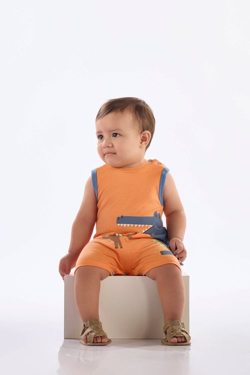 Macaquinho Regata para Bebê Menino em Algodão (Laranja) Up Baby