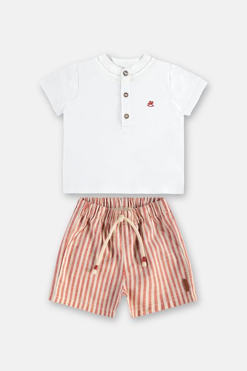 Conjunto para Bebê Menino com Camiseta e Bermuda Listrada (Branco) Up Baby