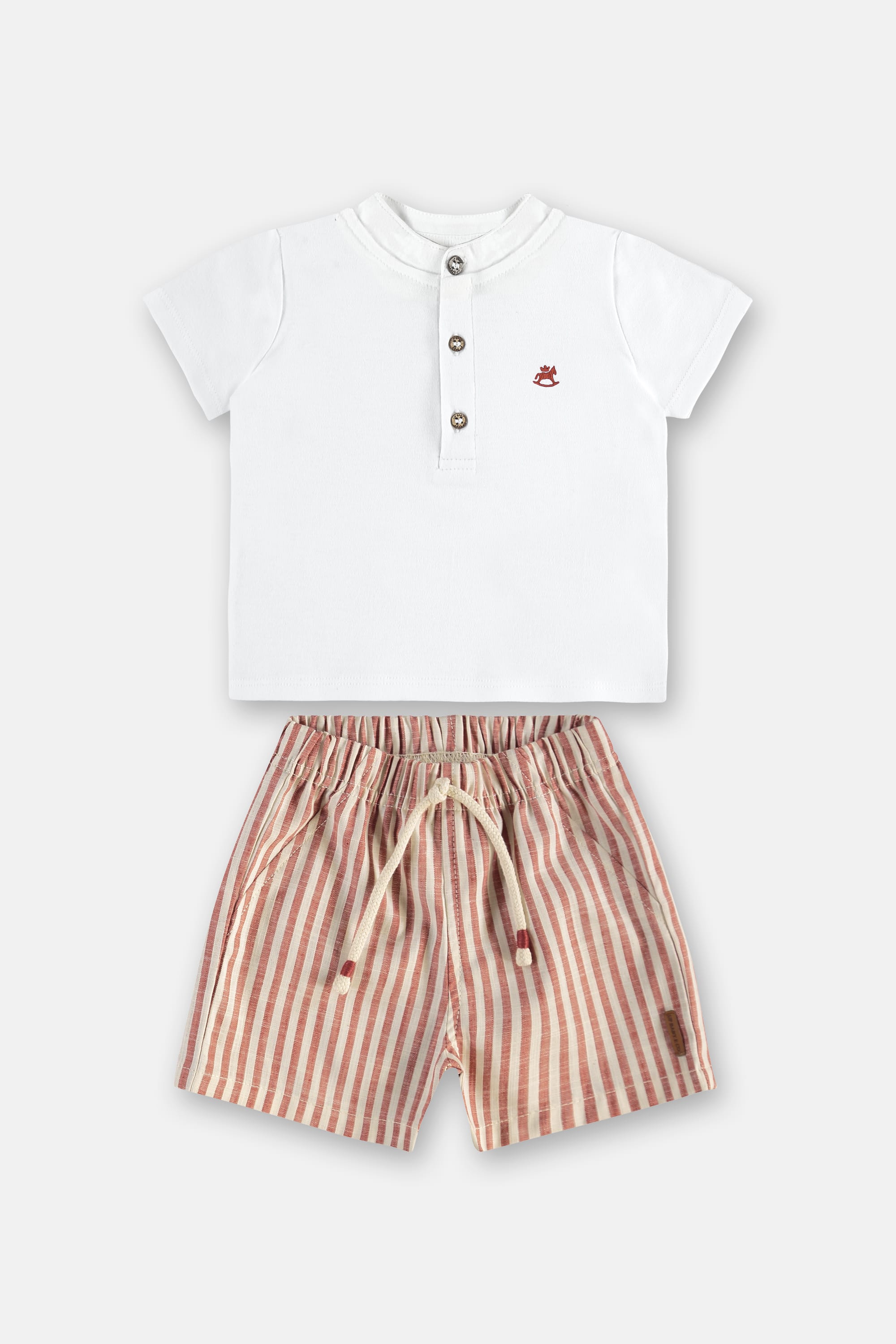 Conjunto para Bebê Menino com Camiseta e Bermuda Listrada (Branco) Up Baby