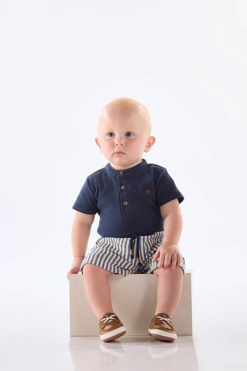 Conjunto para Bebê Menino com Camiseta e Bermuda Listrada (Azul Marinho) Up Baby
