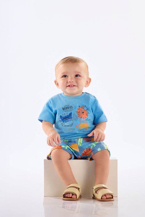 Conjunto Safári com Camiseta e Bermuda para Bebê Menino (Azul Claro) Up Baby