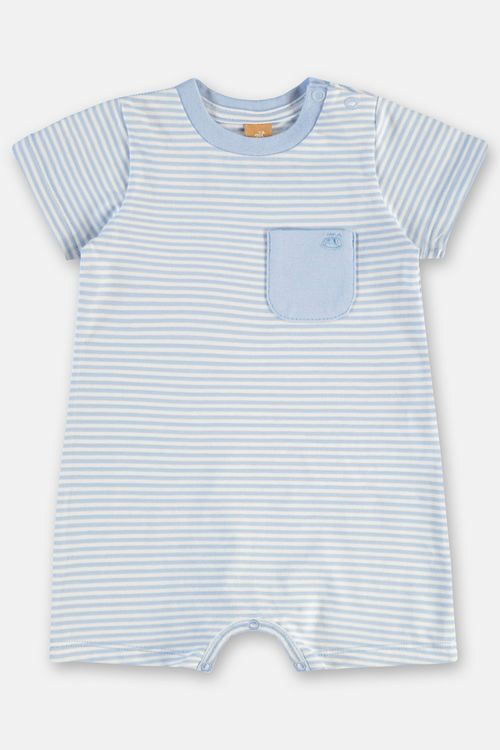 Macaquinho em Cotton Listrado com Bolso Bebê Menino (Azul) Up Baby