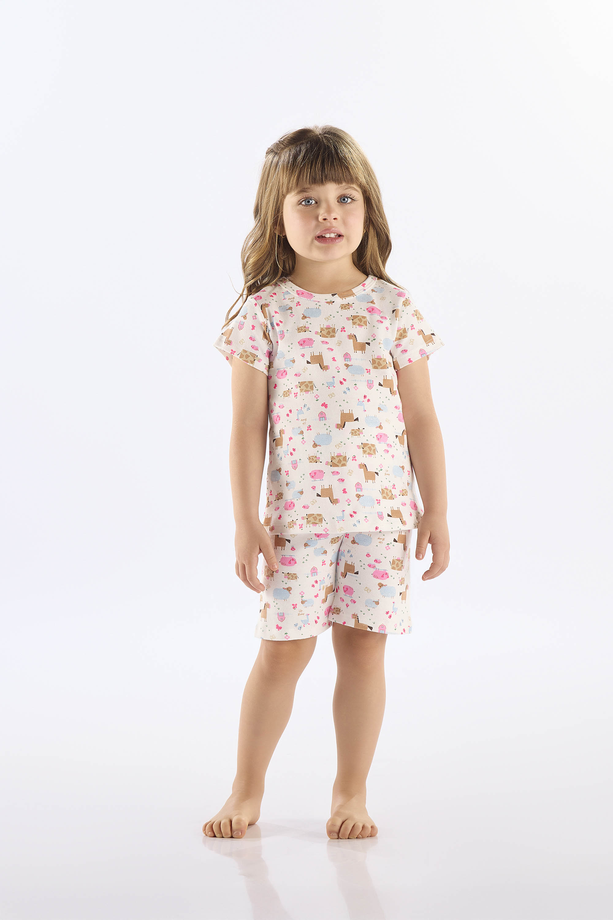 Pijama Infantil Feminino em Suedine Estampado (Off White) Up Baby