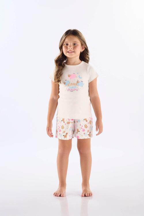 Pijama Infantil Blusa e Short em Suedine Estampado (Off White) Up Baby