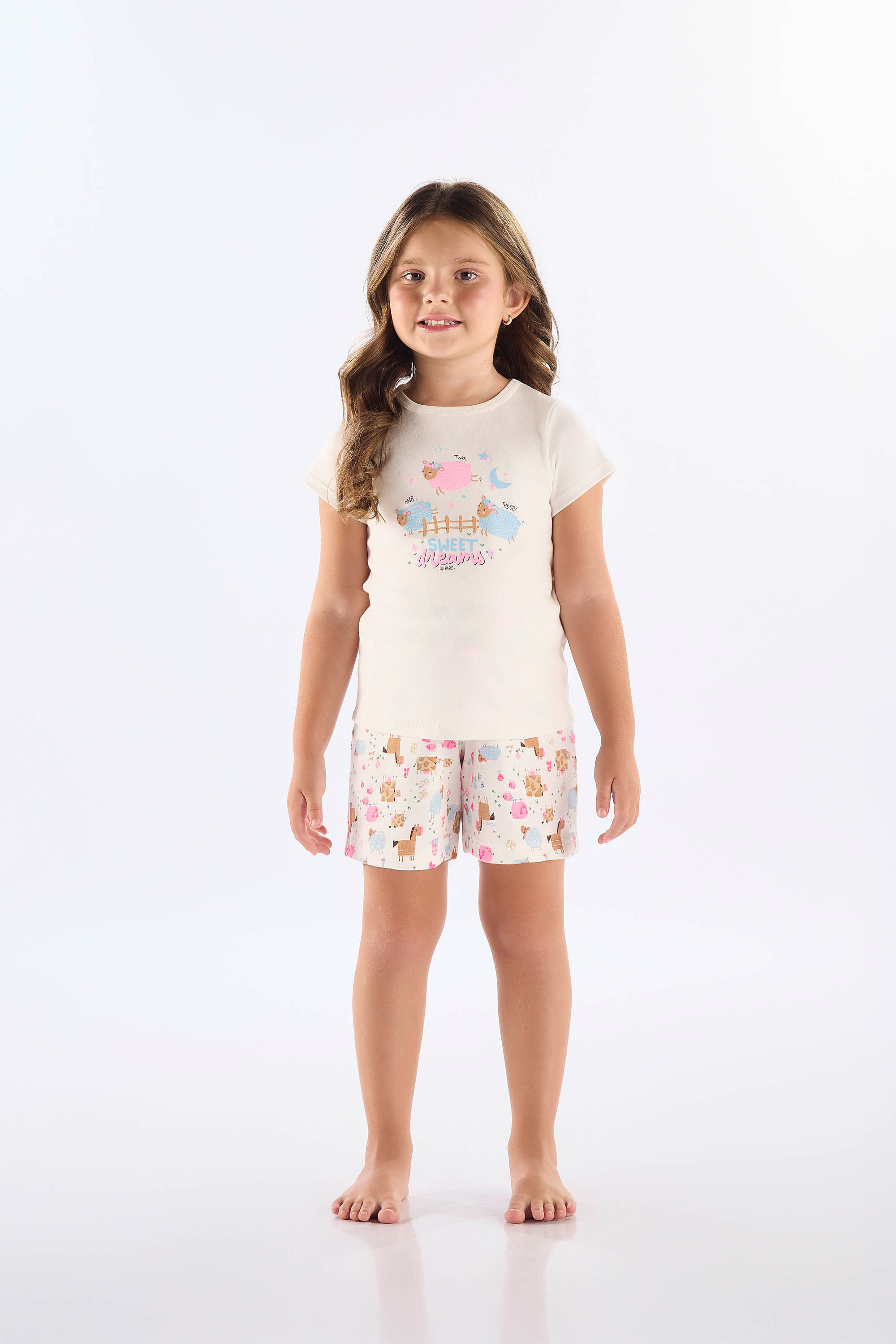 Pijama Infantil Blusa e Short em Suedine Estampado (Off White) Up Baby