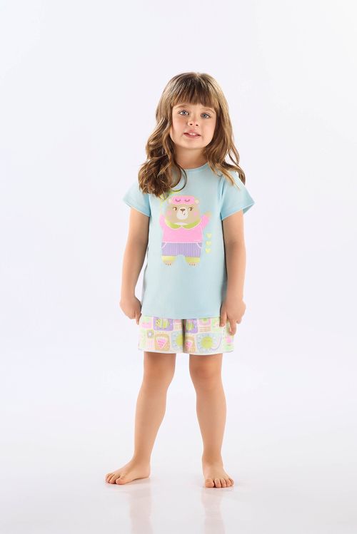 Pijama Infantil Blusa e Short em Suedine Estampado (Azul) Up Baby