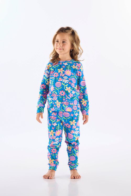 Pijama Longo Infantil Unissex em Suedine Estampado (Azul) Up Baby