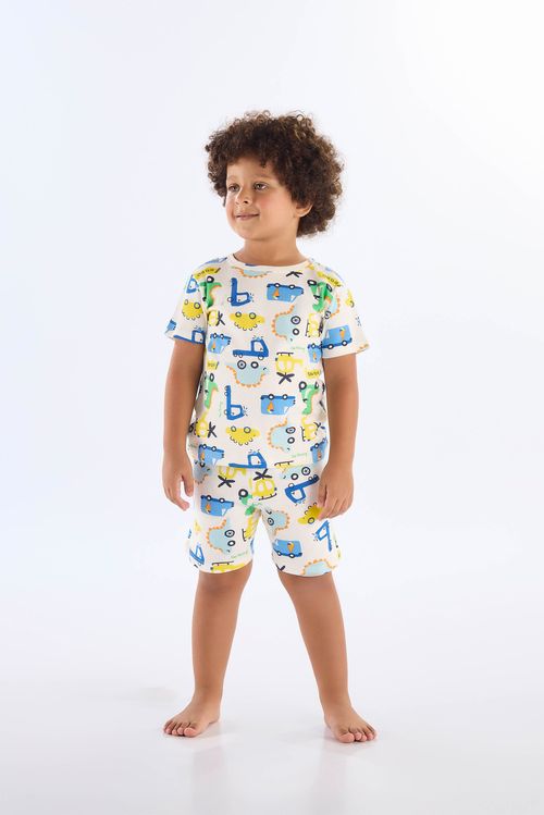 Pijama Curto Infantil Masculino em Suedine (Branco) Up Baby