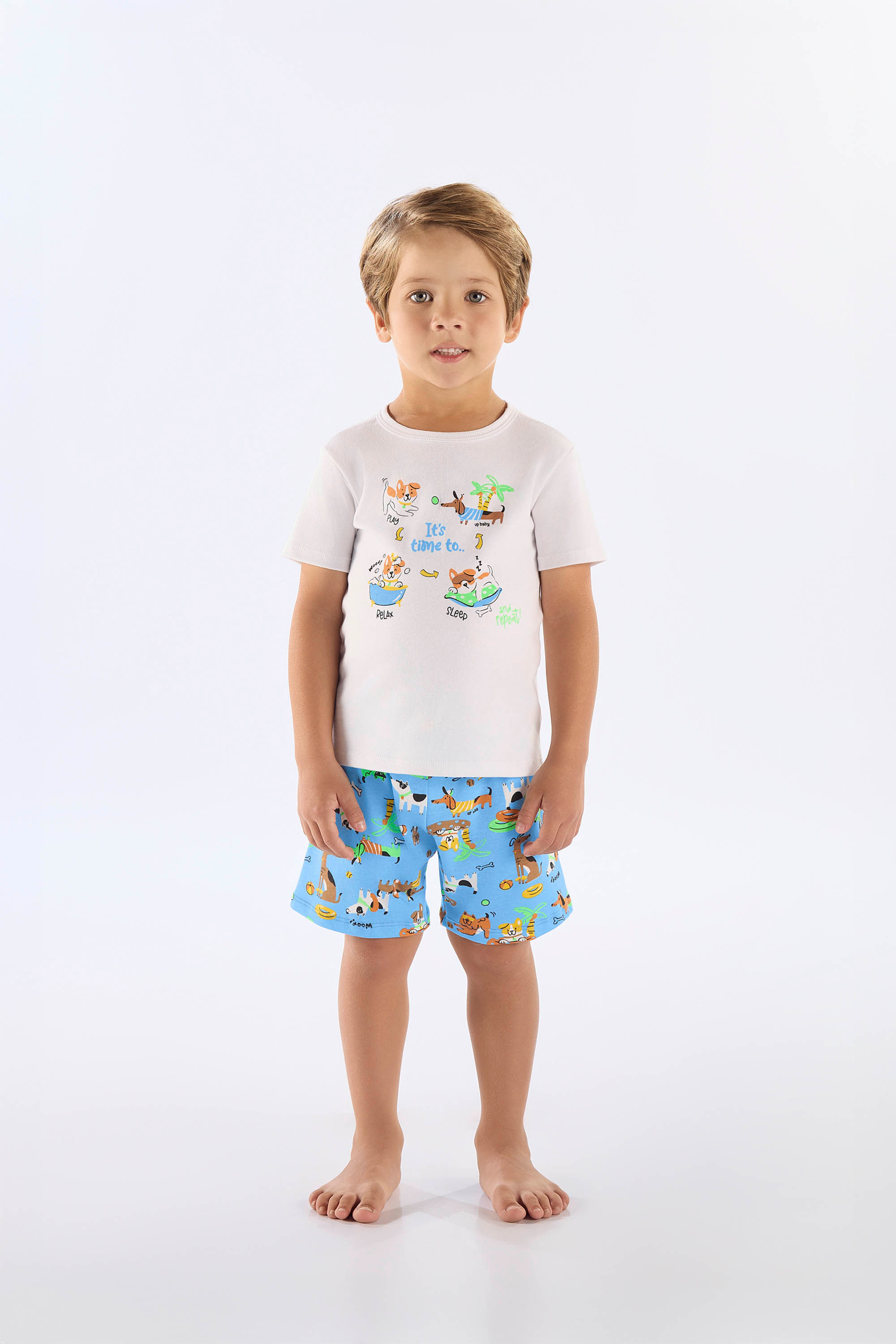 Pijama Infantil de Verão com Camiseta e Bermuda Estampados (Branco) Up Baby