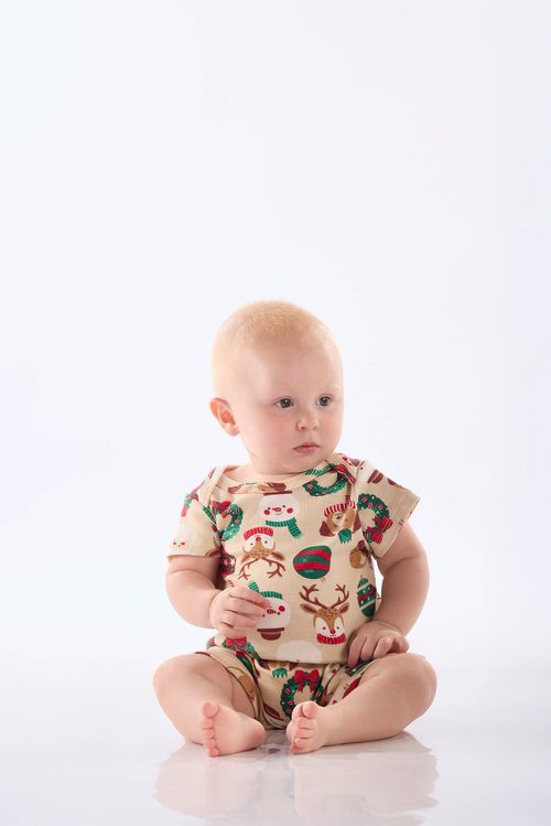 Macaquinho Pijama Bebê Unissex em Suedine (Bege) Up Baby