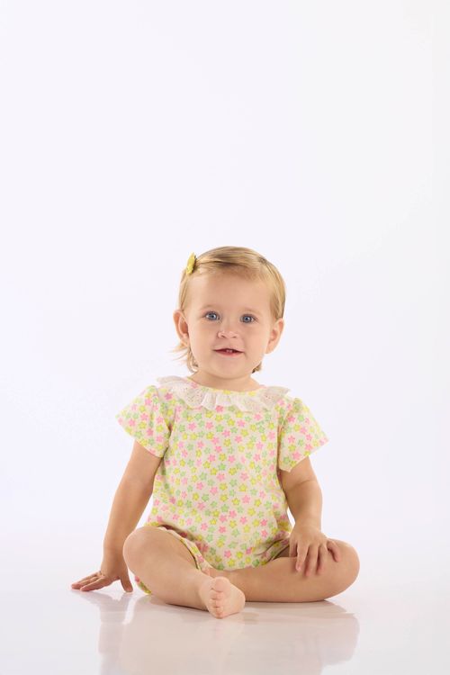 Macaquinho para Bebê Menina em Suedine Comfy Estampado (Off White) Up Baby