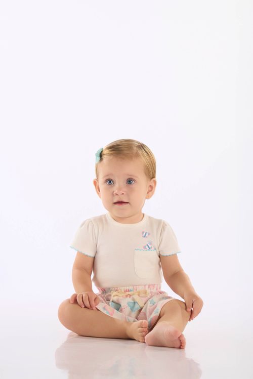 Conjunto Body e Saia para Bebê em Suedine Estampado (Off White) Up Baby